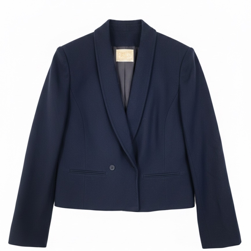 Pendleton Cropped 100% Virgin Wool Blazer Jacket Navy Blue Size 6 Made in US